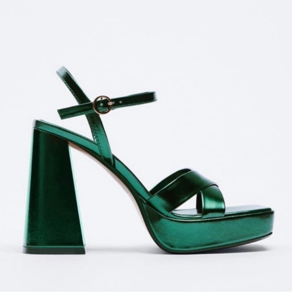 Zara Metallic Emerald Green Platform Sandals